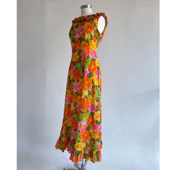 Vtg 60's Liberty House Ja-Na Tropical Floral Hawaiian Maxi Dress Sz S/M Retro - Picture 3 of 10